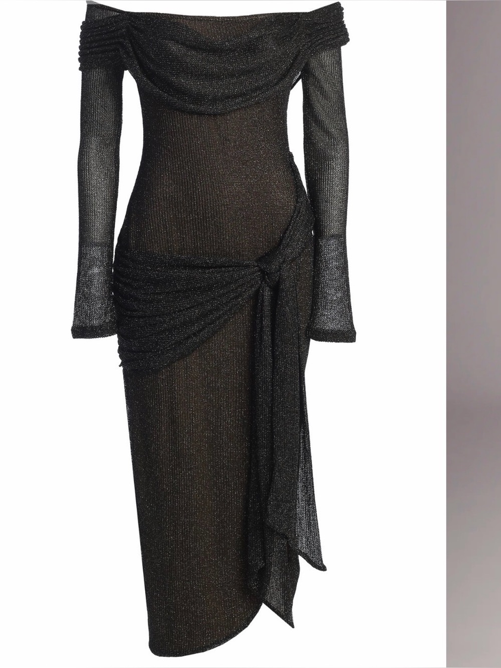JLUXLABEL BLACK ISLAND ELEGANCE DRAPE DRESS Black Off Shoulder / NWT